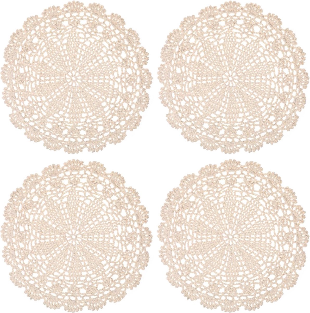 4 stuks gehaakte placemats, rond, 25 cm kant, antislip, handgemaakte gehaakte tafelset, beige, vintage, gehaakte placemats voor keuken, eetkamer, café, feest, bruiloft