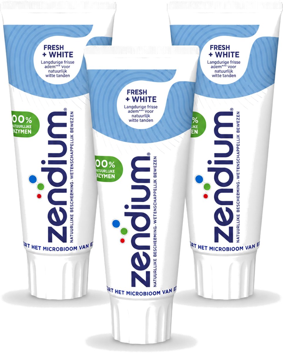 3 x Zendium - Tandpasta - Fresh+ White - 75 ml - Voordeelverpakking - 3 stuks