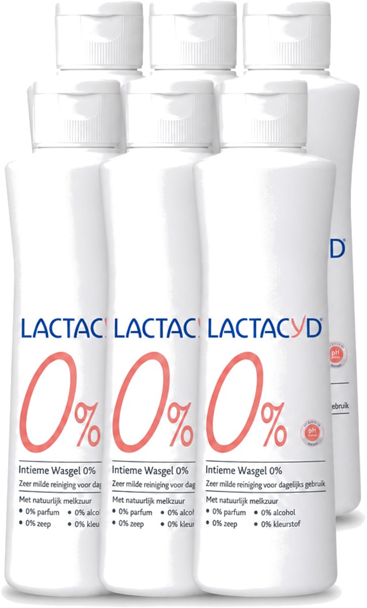 6 x Lactacyd – 0% – Milde Wasgel – 250 ml - Voordeelverpakking - 6 stuks
