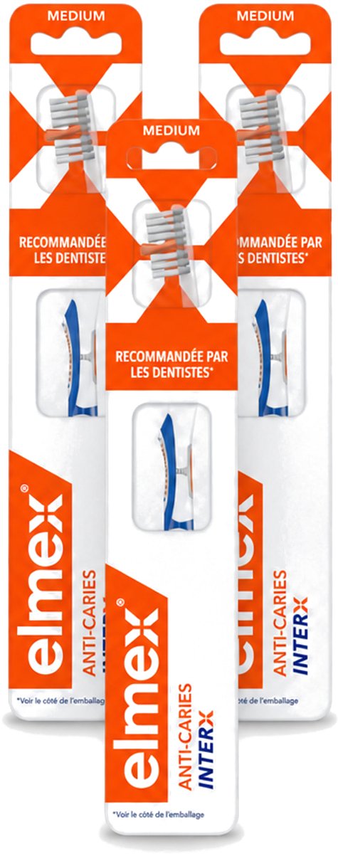 3 x Elmex – Tandenborstel – InterX Medium - Voordeelverpakking - 3 stuks