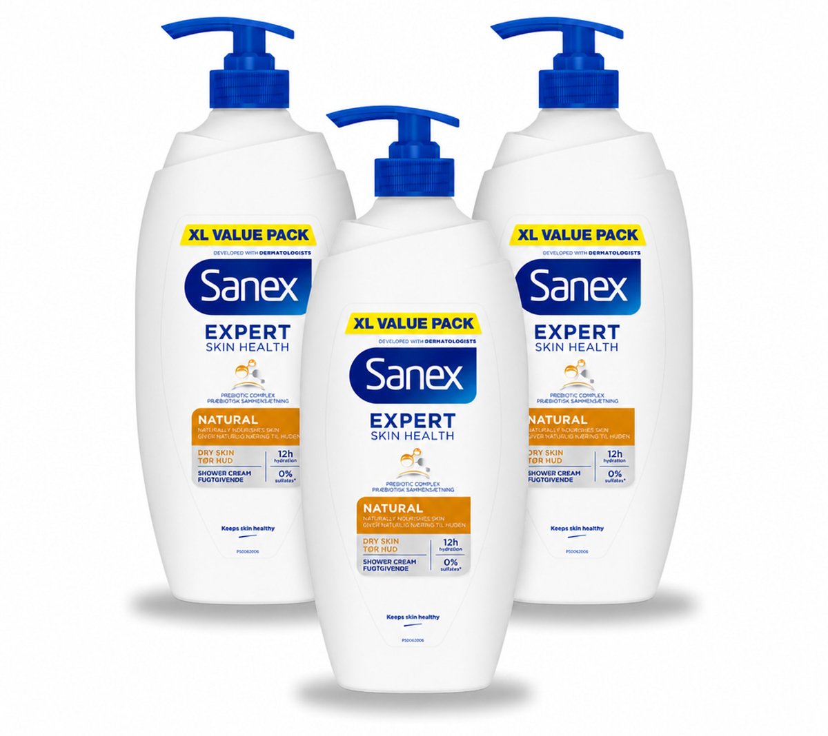 3 x Sanex – Douchecrème – Expert Skin Health Naturals – 750 ml - Voordeelverpakking - 3 stuks