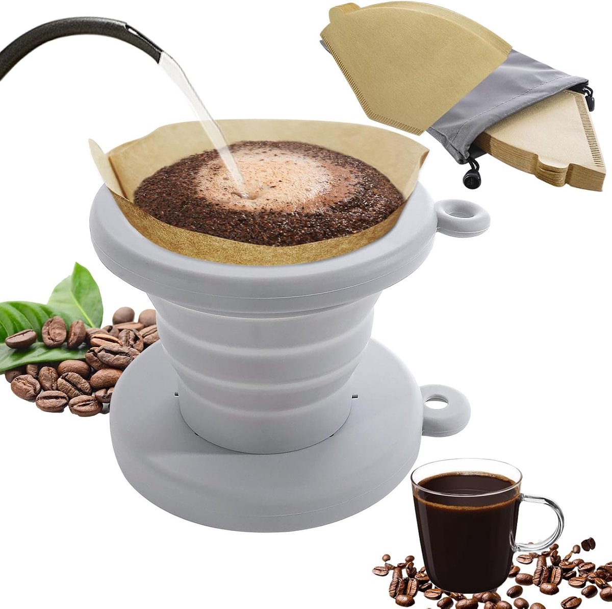 Koffiedripper voor camping - Inklapbare gietover koffiezetter - Siliconen materiaal - Ideaal voor onderweg - ShopVlot