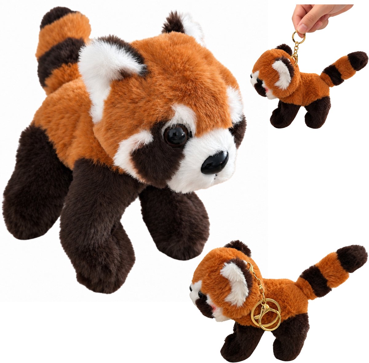 Pluche rode panda mascotte sleutelhanger ring karabijnhaak 13 cm