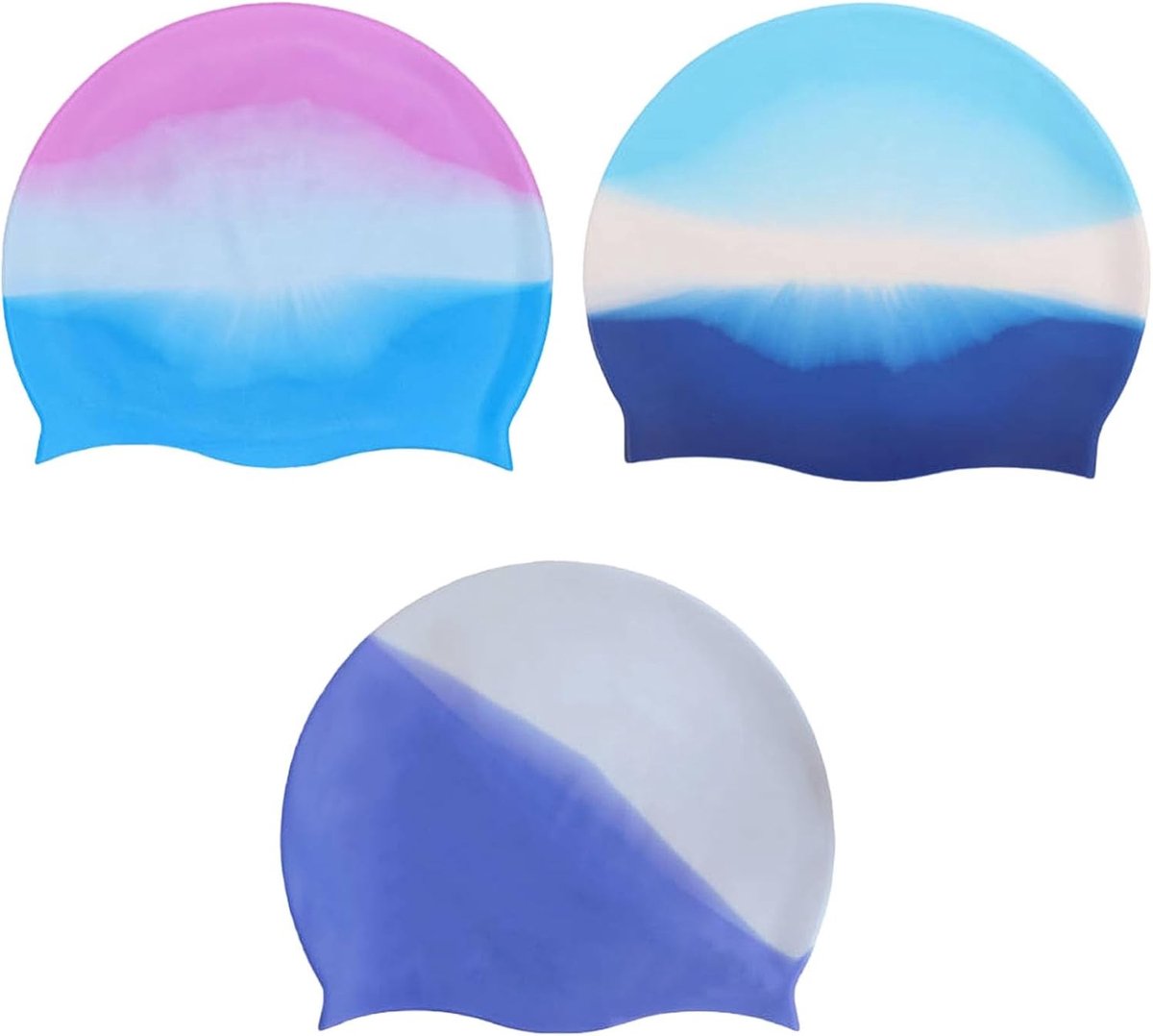 Set van 3 Kinderzwemmutsen, Rekbare en Comfortabele Zwemcaps voor Lang en Kort Haar, Waterdichte Silicone Mutsen voor Jongens en Meisjes