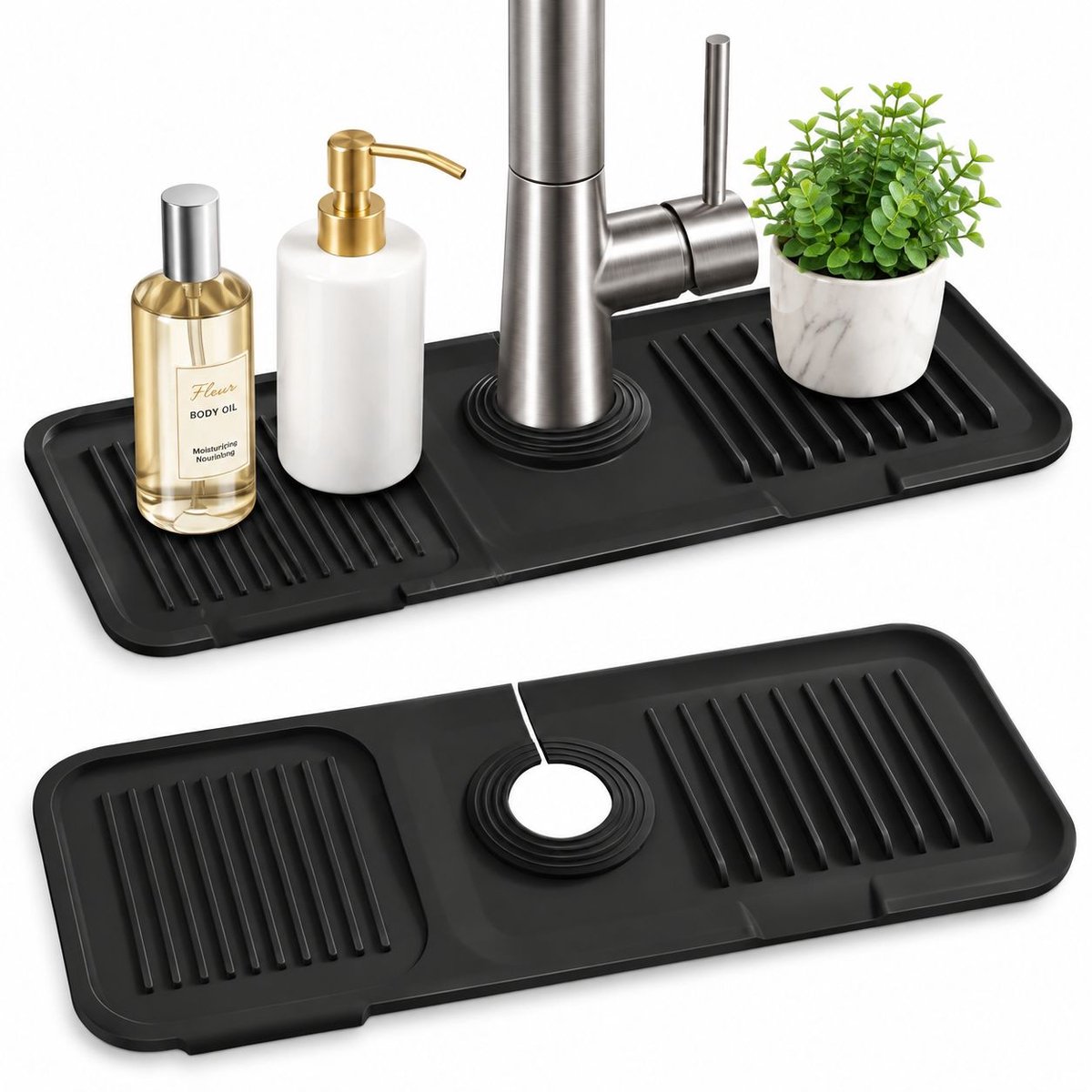 VHV - 14" afvoermat - Antislip - Zwart - Gootsteenmat - Kraanmat - Spatbescherming - Keuken gootsteenbeschermer - in de keuken