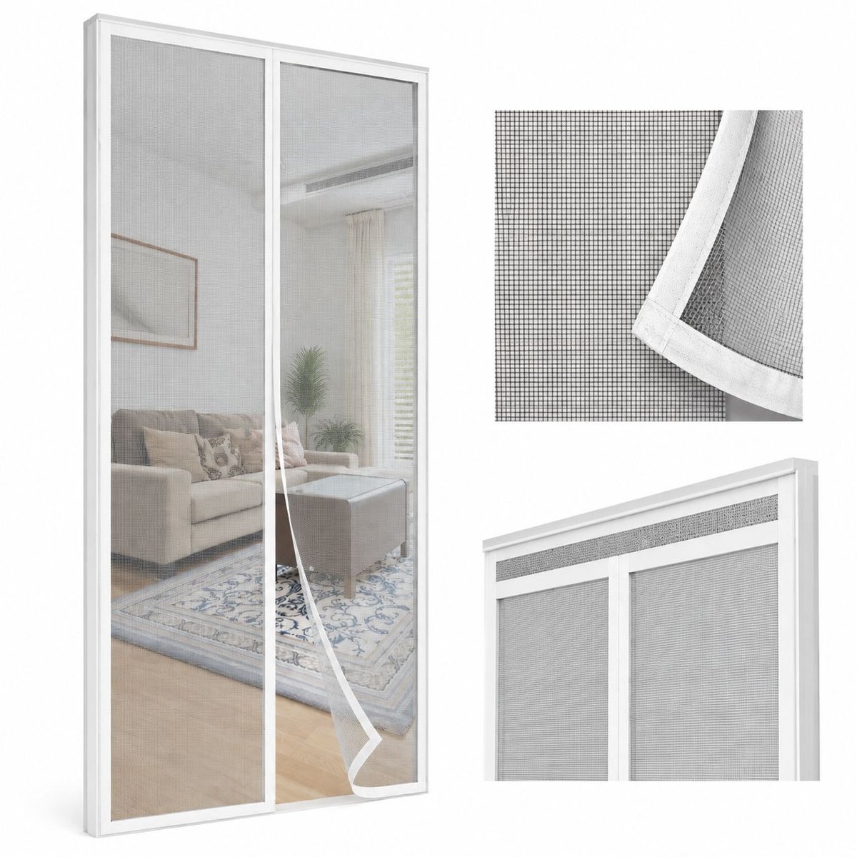 VHV - Magnetisch hor - Met magnetisch gordijn - 210 cm - Wit - Met spanbanden - Muggenwerend - Eenvoudig te installeren - voor deuren en ramen