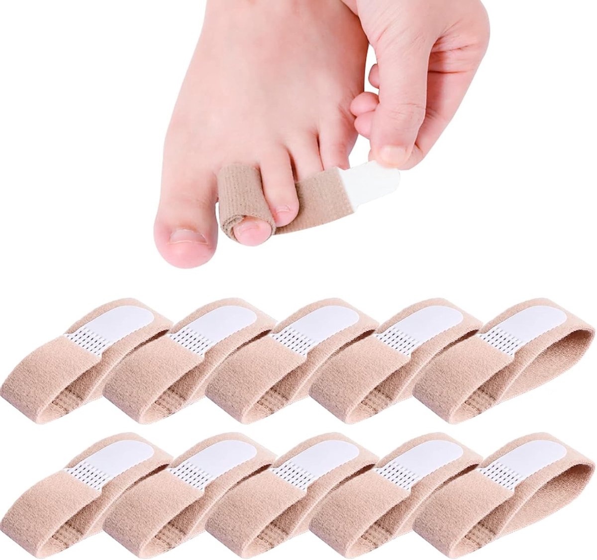 Set van 10 Hammer Toe Splints en Bandages voor Correctie van Kromme Tenen, Gescheurde Tenen en Tussentenen Separators