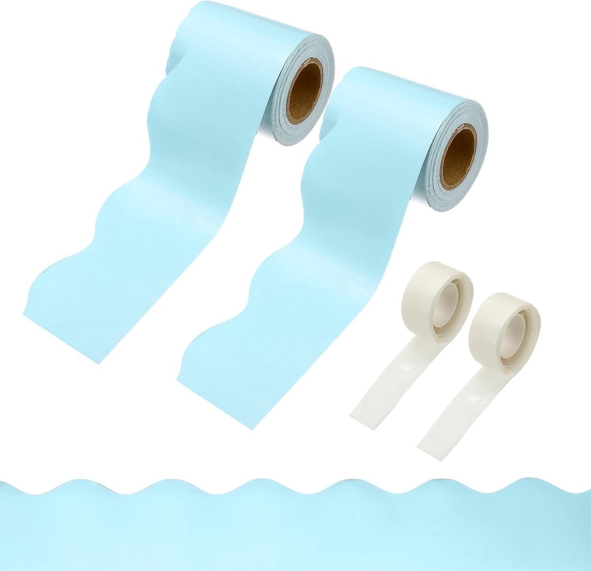 2 Rollen Lichtblauwe Rand voor Mededelingenborden, 20 Meter Scalloped Trim met Plakpunten voor Kantoor, Feest en Klaslokaal Decoraties