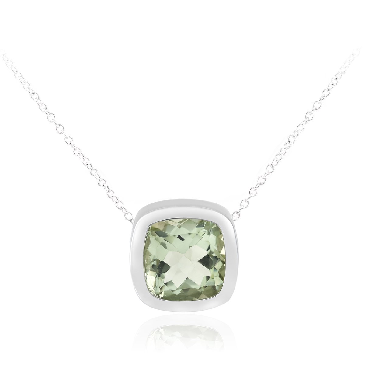 Cavill - Zilveren Halsketting - 925 Sterling Zilver - Groene Amethist 5,73 ct - Antiek Kussen Geslepen Brazili