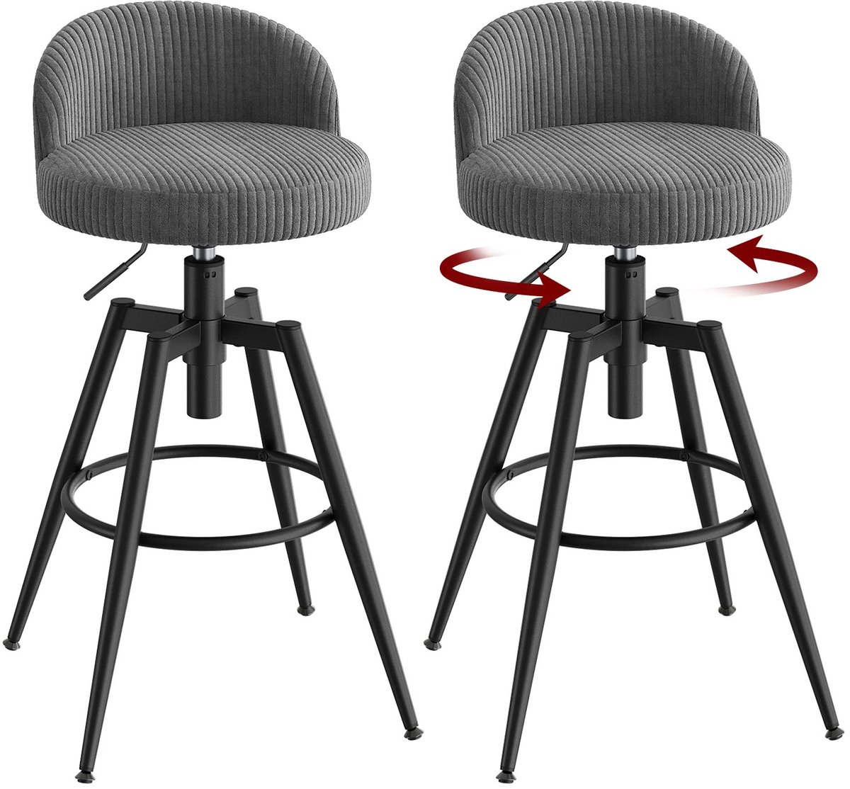 Bresht Barkrukken - Bar krukken - Set van 2 - Draaibaar - In Hoogte Verstelbaar - Max 150 kg - Grijs - 42 × 45 × 80–89,5 cm.