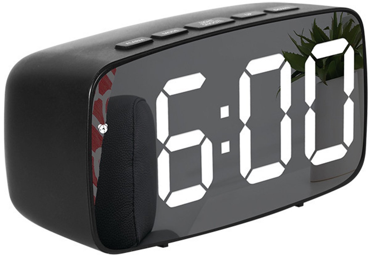 Klok – Wekker – Digitaal Wekkerklokje met Spiegelfunctie – LED Display – Geluidsgestuurd – 12/24 Uurs Weergave – Temperatuurdisplay – Voor Slaapkamer en Bureau