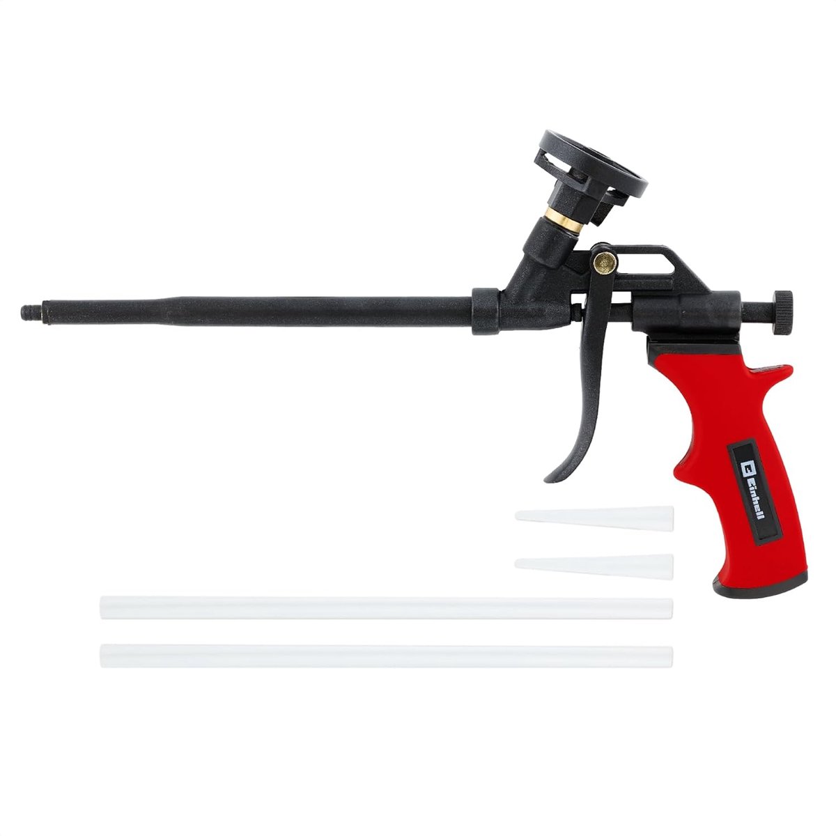 Einhell PU-schuimpistool voor de bouw (aluminium behuizing, PTFE-antiaanbaklaag, traploos doseerwiel, koperen spuitmond, 2 verlengstukken, schroefadapter voor PU-schuimbussen)