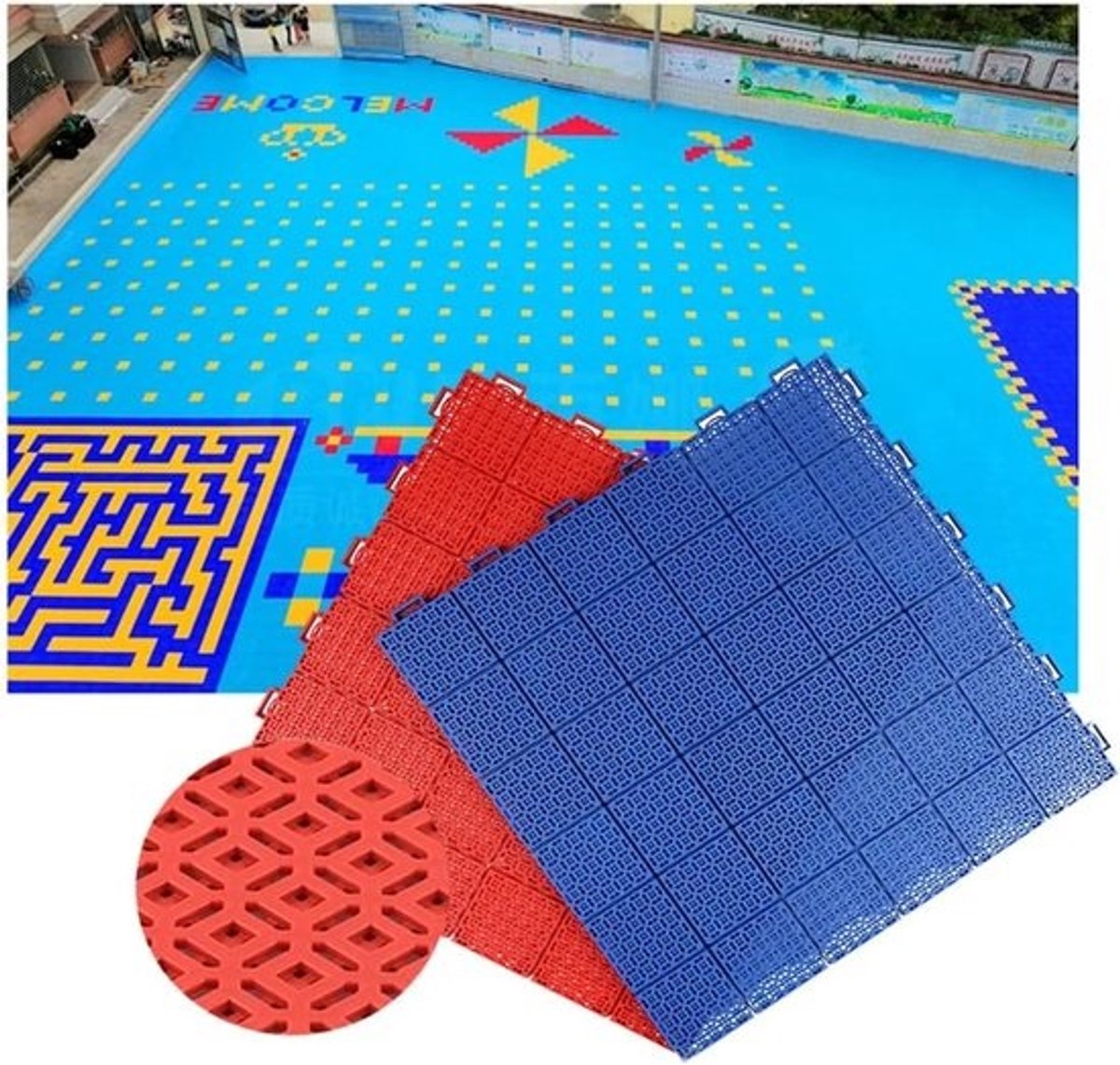 Modulaire vloertegels - In elkaar grijpende tegels - Voor sportvloeren buiten - Snelle waterafvoer - 53 x 53 cm