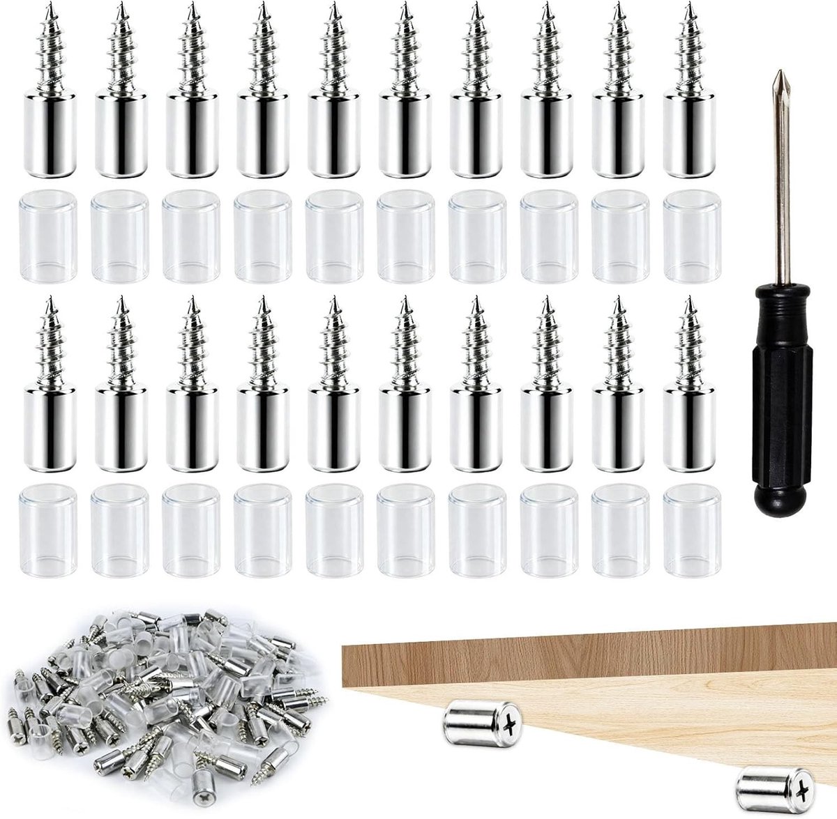 Steun voor planken 0.8 cm - 80 stuks met rubberen bescherming en schroevendraaier voor eenvoudige montage