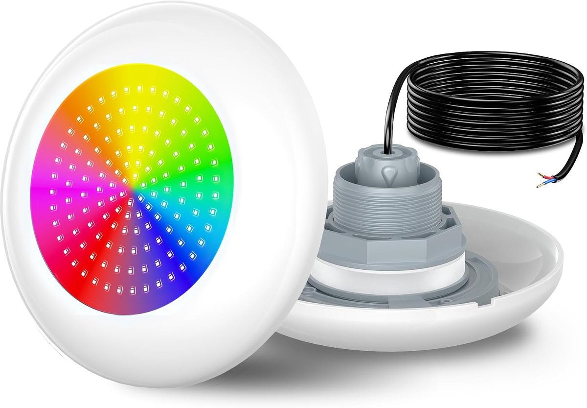 LED Swimming Pool Lights with 2" Male Thread, 15W Resin-filled RGB Multicolor, 600lm, Ø190mm, 12V AC Underwater - ShopVlot