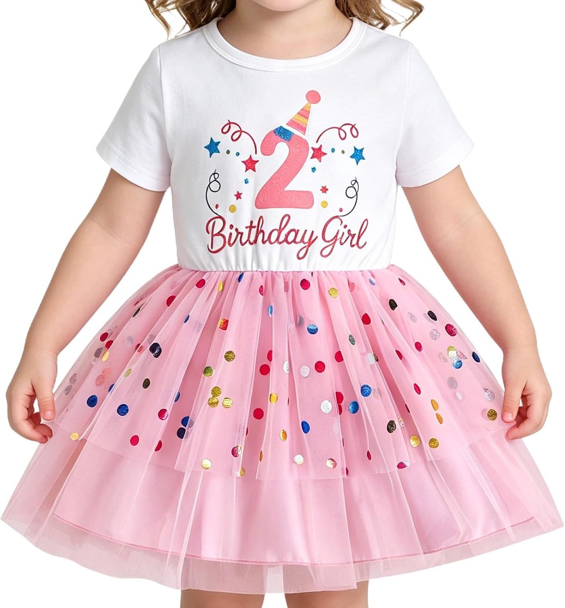 Baby girl birthday outfit: birthday party dress with polka dot tulle tutu skirt - ShopVlot