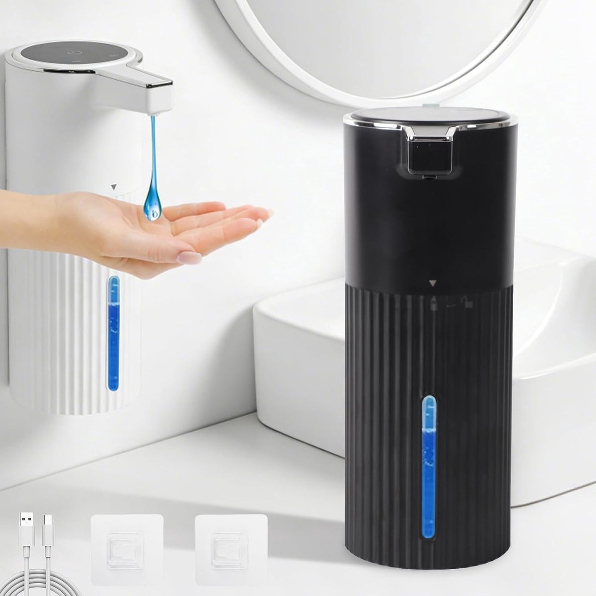 Automatische Zeepdispenser zonder Contact, 400 ml, Infraroodsensor, Oplaadbaar via USB, Waterdicht IPX5, Ideaal voor Badkamer, Keuken en Kantoor