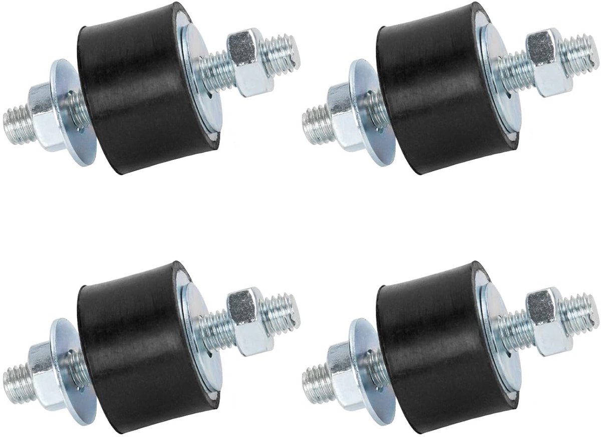 4 stuks M8 trillingsdempers voor airconditioning en warmtepomp, zwarte rubberen buffer met verzinkte schroeven ter vermindering van trillingen en geluiden bij pompen, motoren, machines (52 x 27 mm)