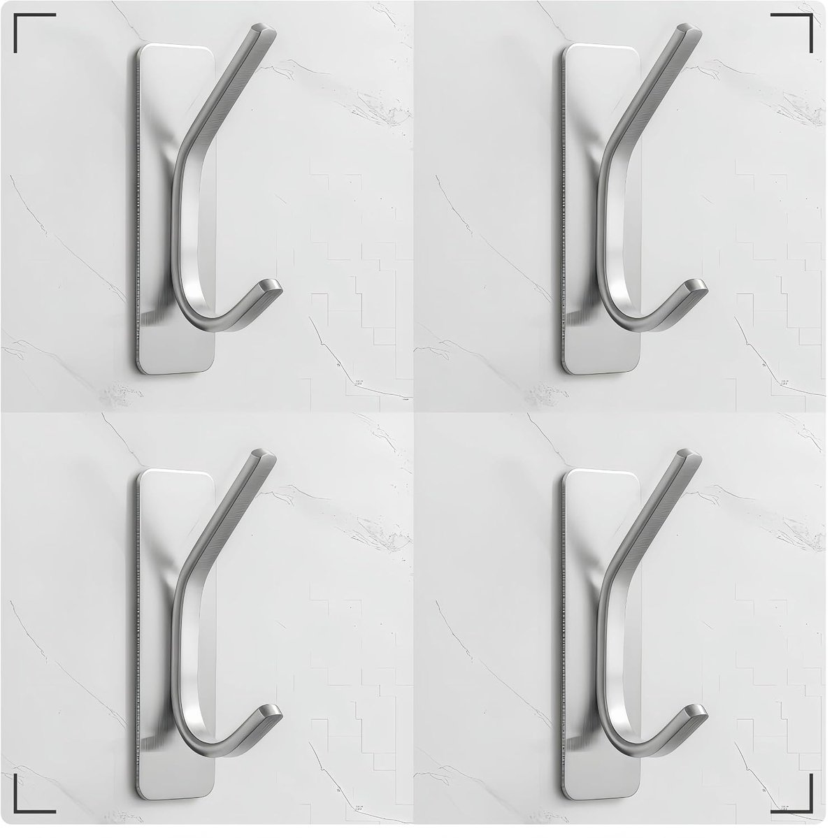 Set of 4 Adhesive Hooks, Max. 5 kg Load Capacity, Adhesive Hooks, Stainless Steel Hooks for Kitchen, Bathroom, Doors - ShopVlot