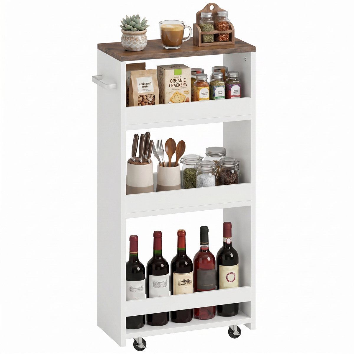 Keukenwagen - Mobiele opbergwagen met praktische vakken voor keuken, badkamer en woonkamer - model 12