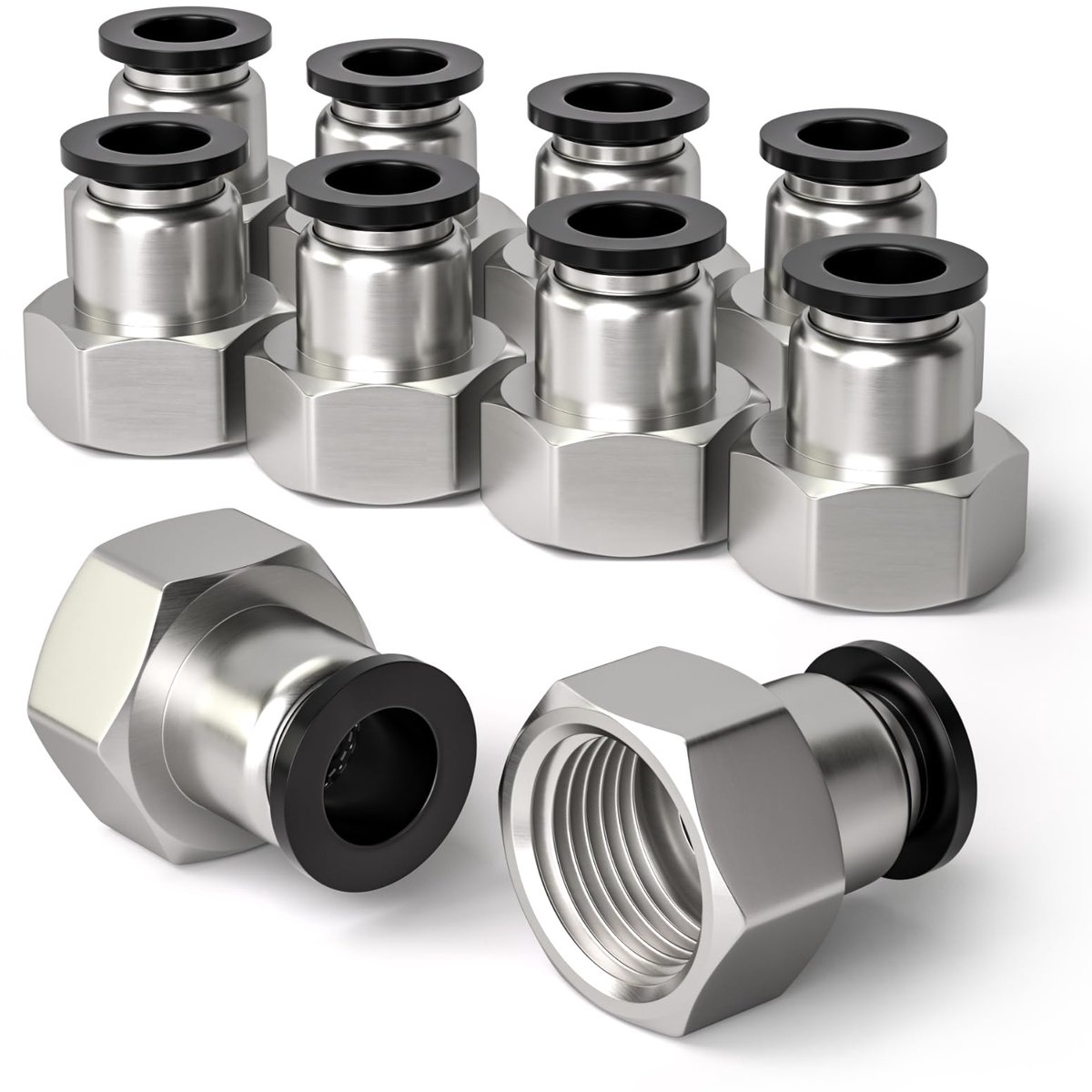 Bwintech 10 Pcs 6mm Buis OD x 1/2" Vrouwelijke BSP Draad Rechte Push in Verbinding Pneumatische Fitting, PCF6-04 Quick - ShopVlot