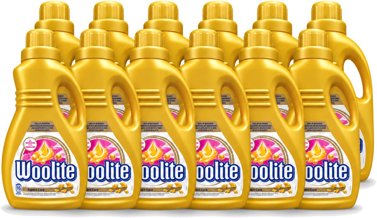 12 x Woolite Expert Care - Vloeibaar Wasmiddel - Met Keratine - Delicate Was - 16 Wasbeurten - 1L - Voordeelverpakking - 12 stuks