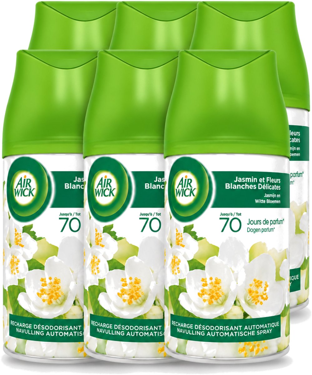 6 x Air Wick Freshmatic - Luchtverfrisser - Navulling Automatische Spray - Jasmijn en Witte Bloemen - 250ml - Voordeelverpakking - 6 stuks