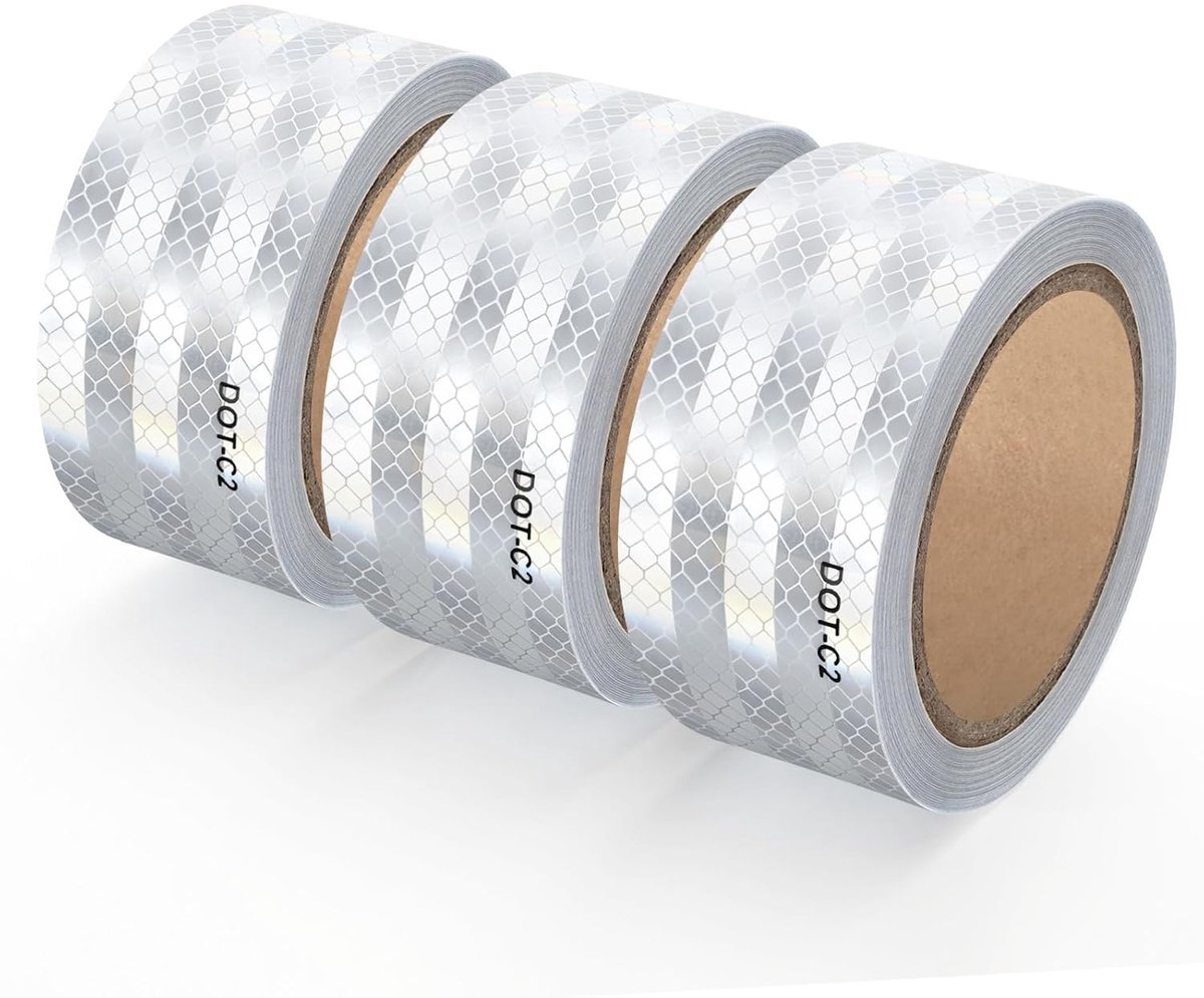 Reflecterende Tape voor Fietsen en Voertuigen, Zelfklevend en Waterdicht, 3 Rollen van 50 mm x 9.14 m, Snijbaar en Veelzijdig Gebruik