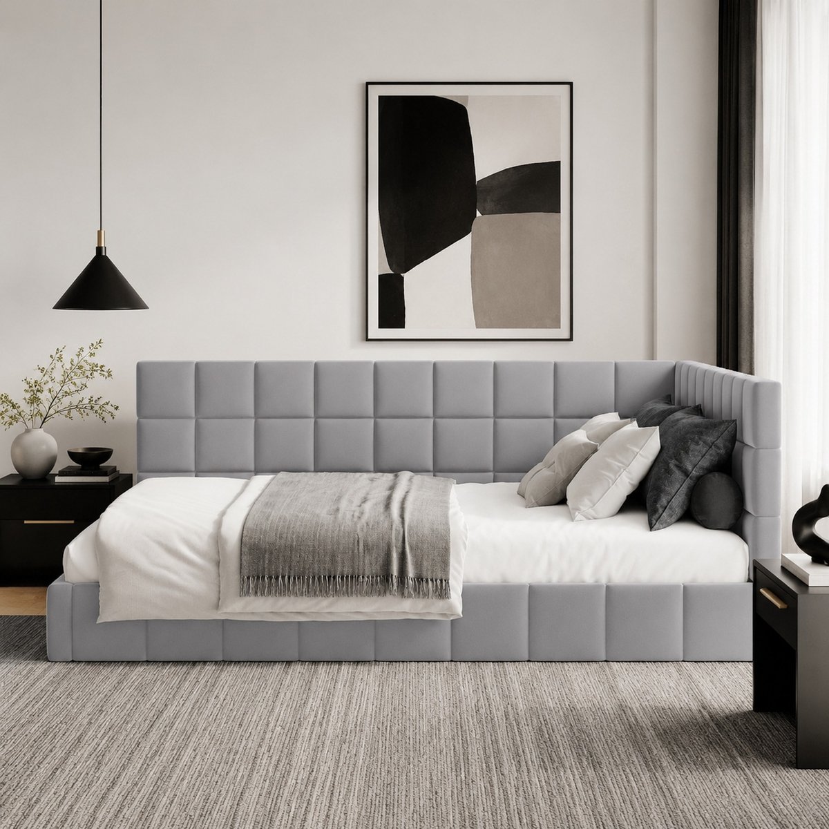WUVRIE Slaapbank 140x200 cm met lattenbodem en omkeerbare rugleuning, grijs
