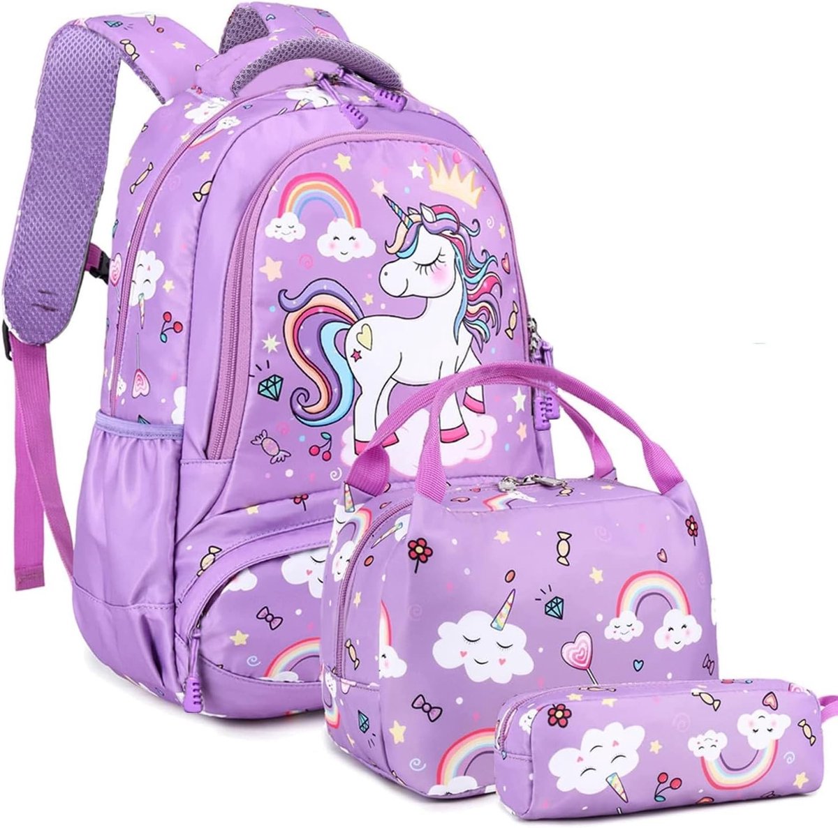 Meisjes Rugzak Set met Lunchtas en Pennenhouder - Ideaal voor School, Comfortabel en Ruim