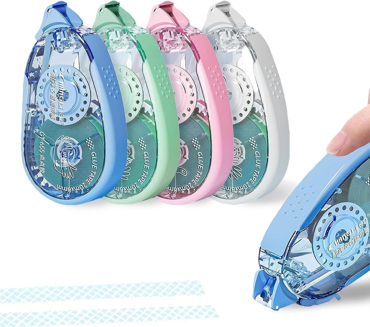 80 meter dubbelzijdige tape roller, 4 stuks tape dispenser voor knutselen, cadeauverpakking en kantoor gebruik