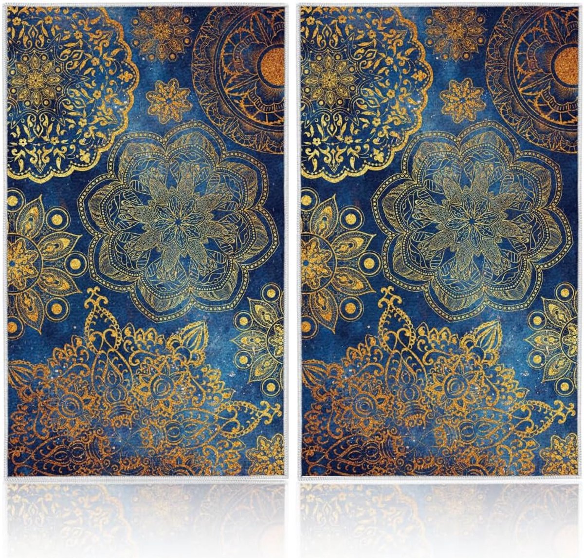 ORIGACH Boho-Gold Mandala-handdoeken, blauw en goud, zeer absorberend en zacht, voor badkamer, keuken, strand, spa - ShopVlot
