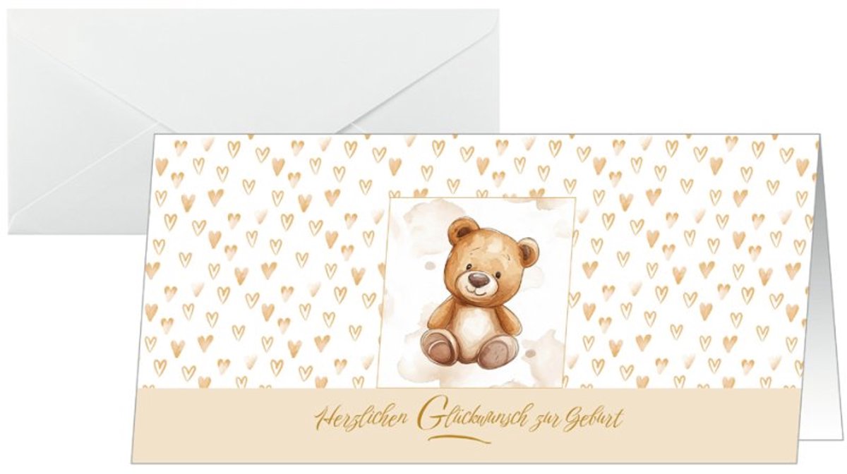 sigel Geboortekaartenset Teddy, DIN lang, 10 kaarten + 10 enveloppen, wit karton 250 g/m²