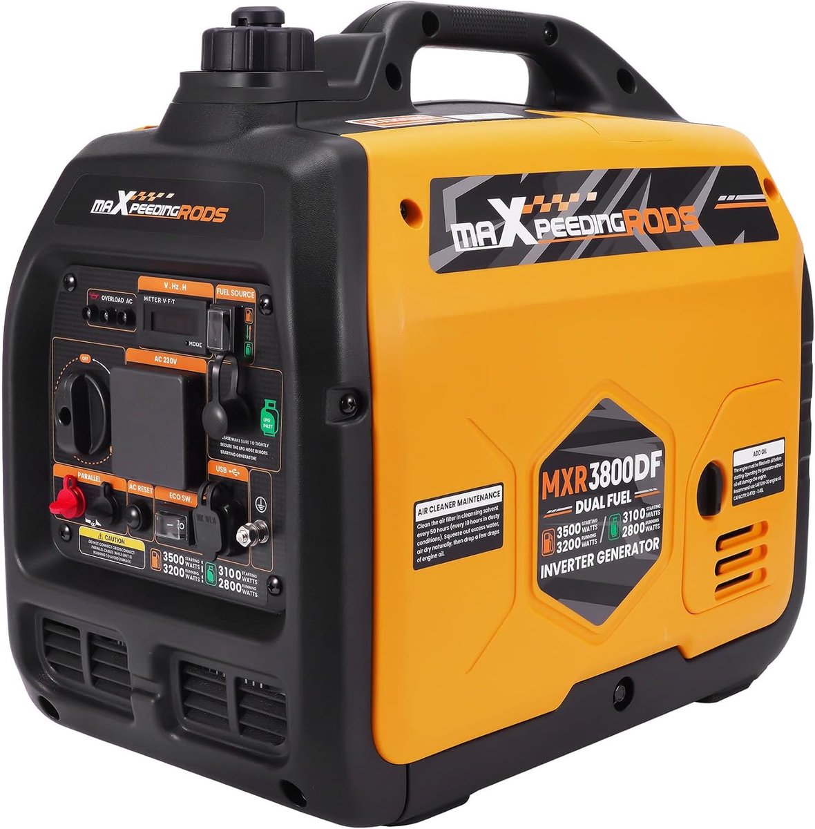 3500 W LPG/Petrol Inverter Generator met 230 V / 16 A Socket en USB-poorten - Compact en Lichtgewicht voor Camping, Reizen en Noodstroom | Industrohome