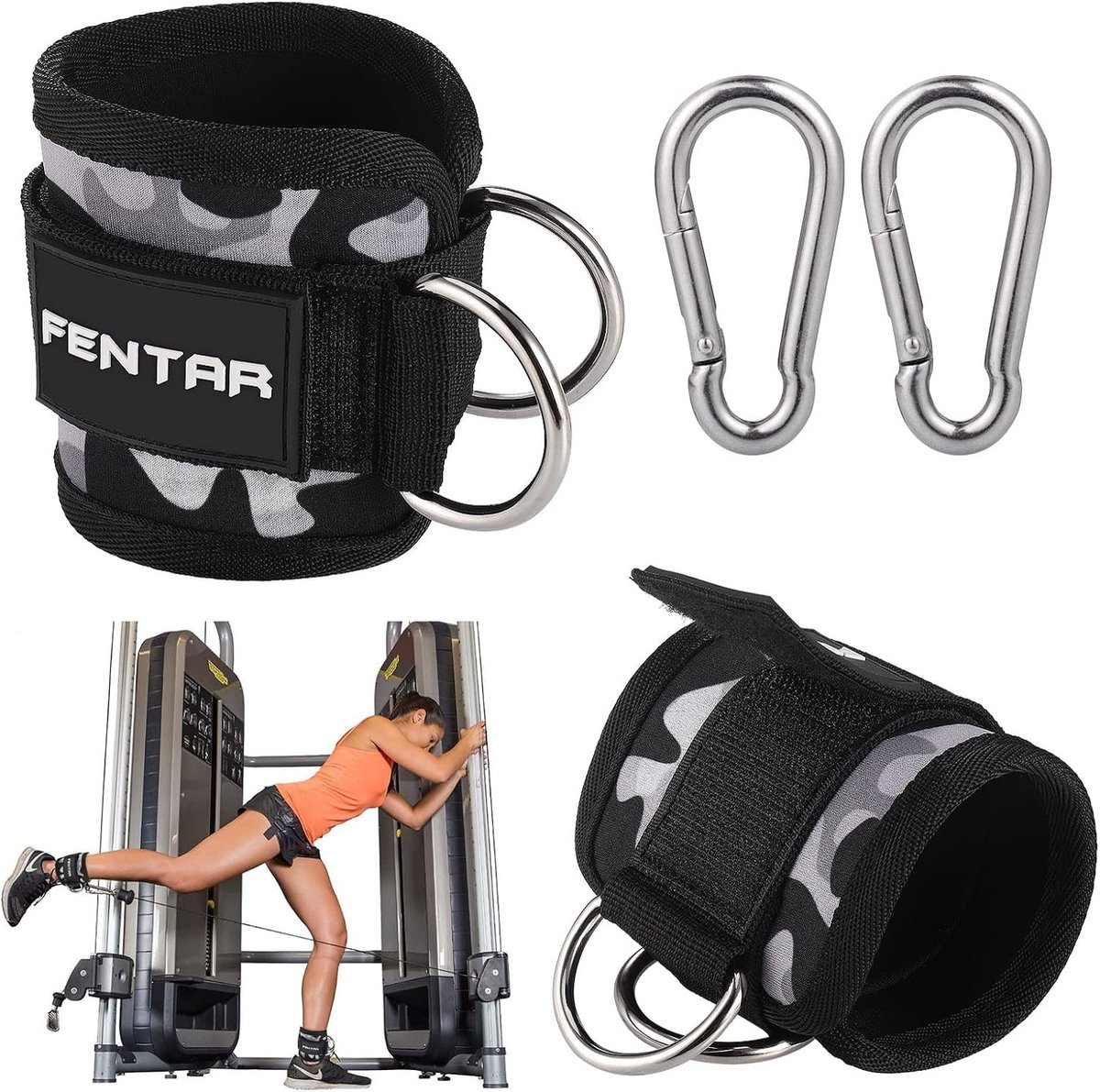 Verstelbare Enkelbanden voor Kabelmachine, Comfortabele Training met D-Ringen en Klittenband, Ideaal voor Krachttraining en Fitness