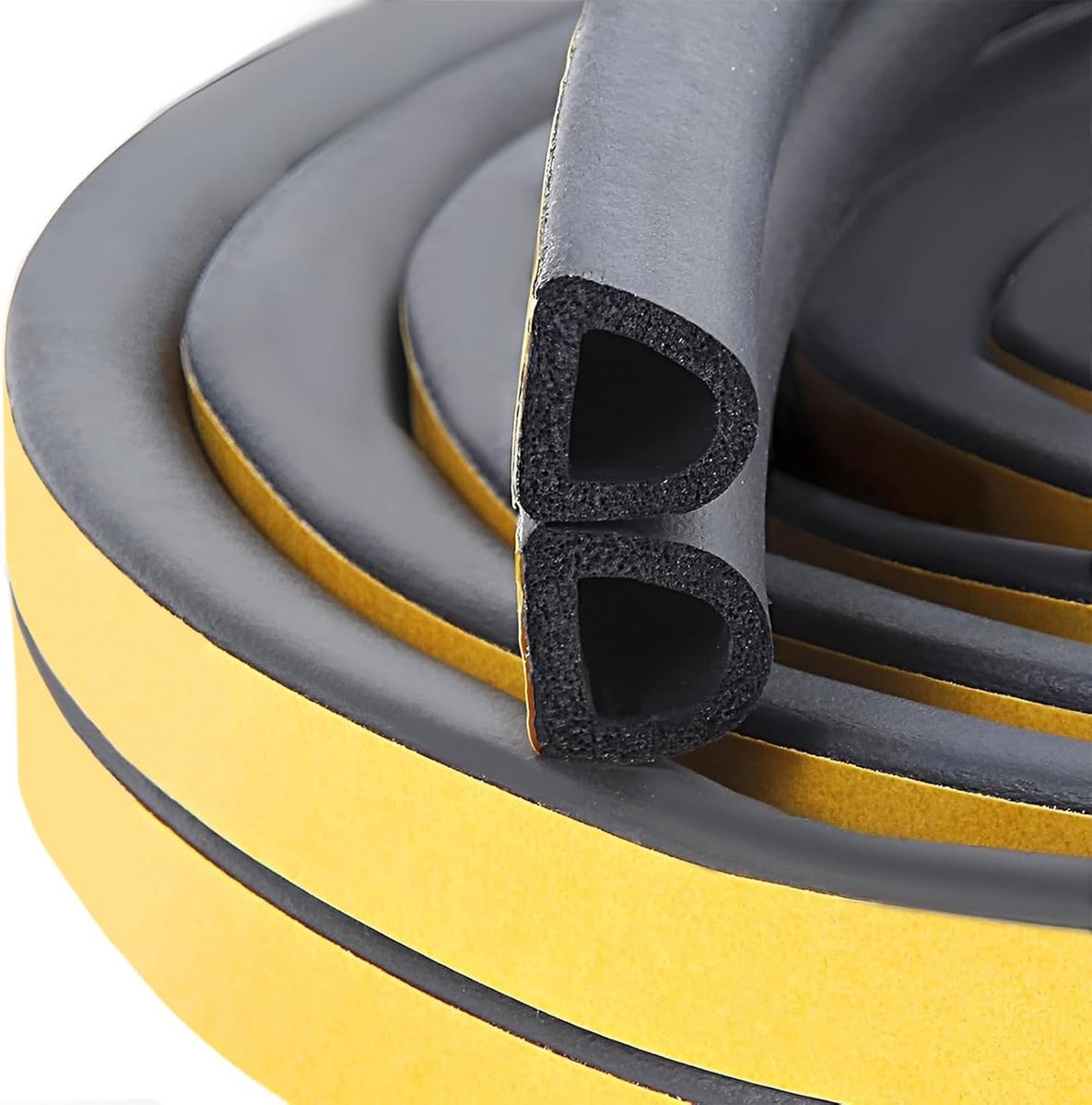 Zelfklevende isolatietape voor deuren en ramen, 9mm x 6mm x 5m, 2 stuks, zwart, ideaal voor tochtpreventie en geluidsisolatie