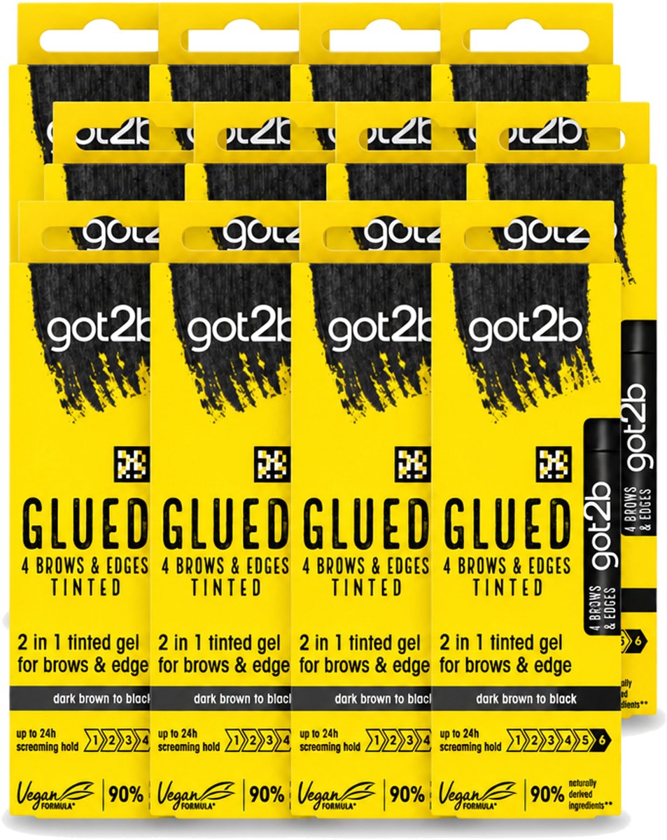 12 x Got2B - 2-in-1 Gel - Brows & Edges Zwart - 16 ml - Voordeelverpakking - 12 stuks
