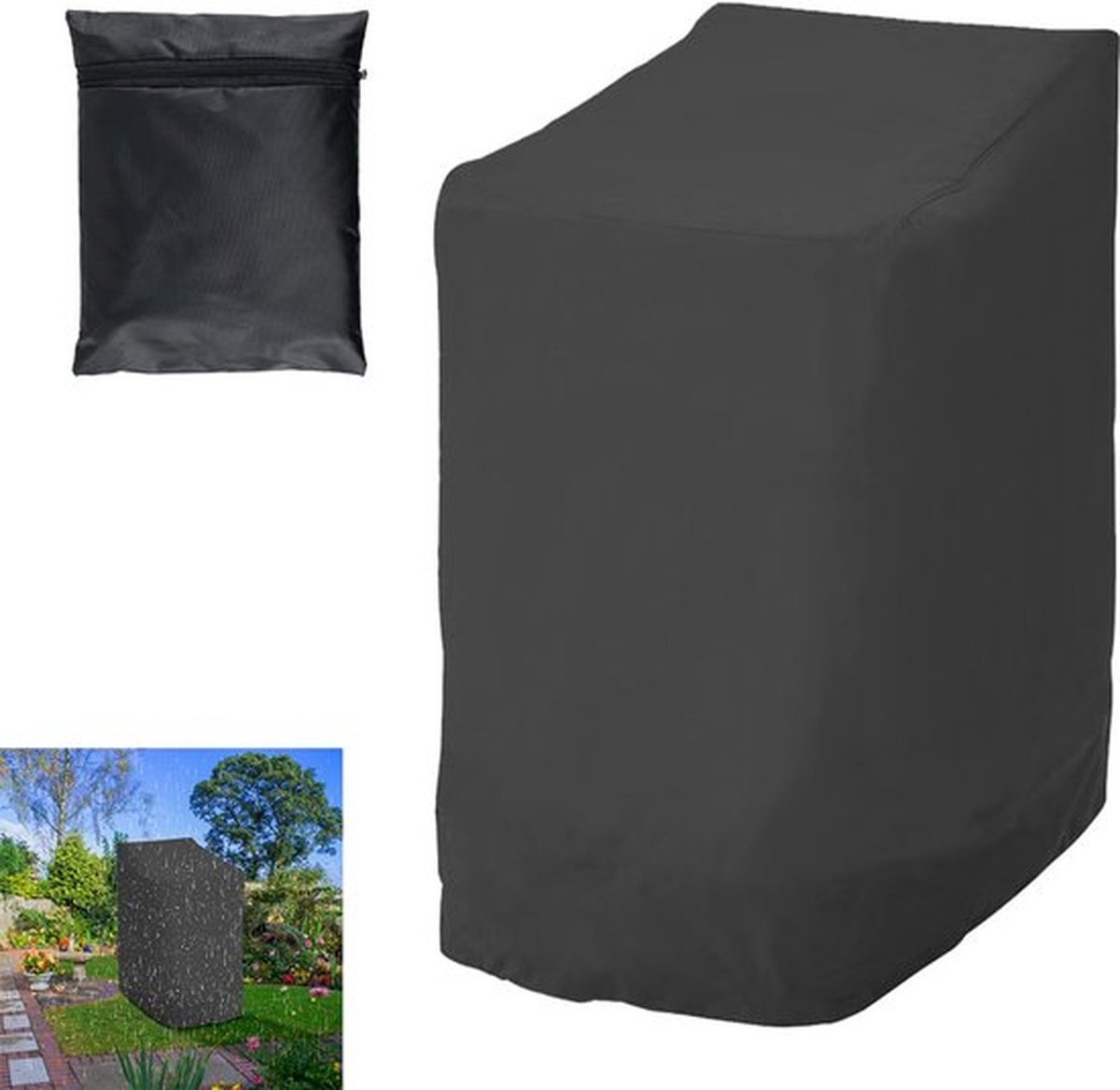 Flintry Tuinstoelhoes voor 6 stapelbare stoelen, waterdichte anti-UV tuinstoelhoes, tuinstoelhoes voor buiten, 210D Oxford-stof, 114 x 85 x 65 cm, zwart