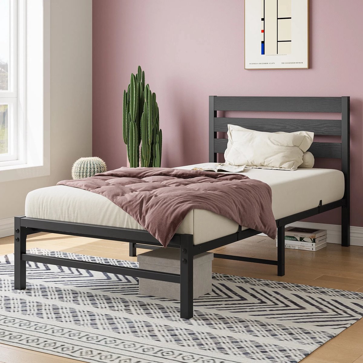 OKWISH Eenpersoonsbedden 90x200 cm - Metaalbed - Stevig Bedframe - Bedframes - Zwart