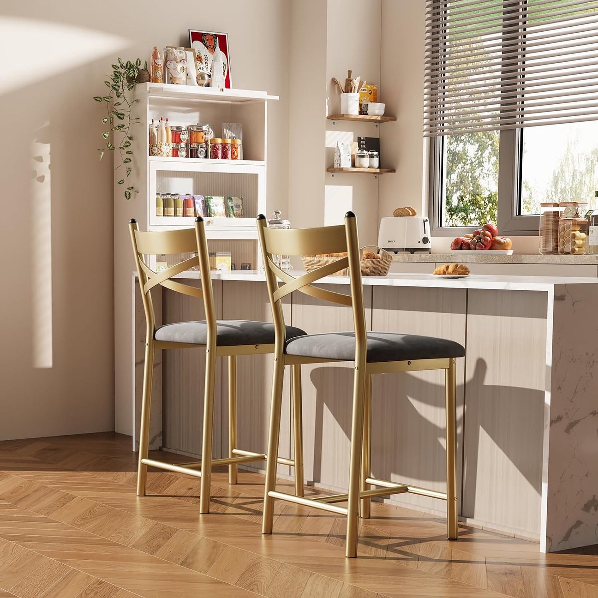 Barkrukken Set van 2 - 66 cm Barstoelen met Leuning PU Goud 136kg - Goud