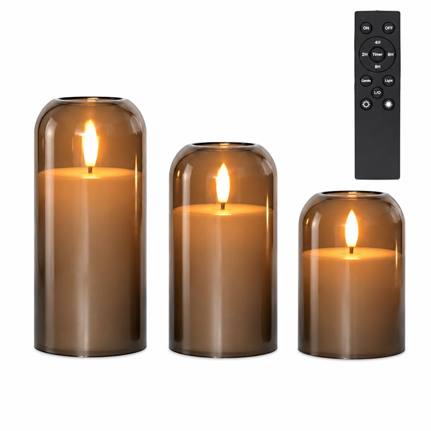 SWGOTA led kaarsen, 3 stuks per doos, grijze gebogen behuizing, warm vlamvormig licht en grote afstandsbediening met timer Grijs
