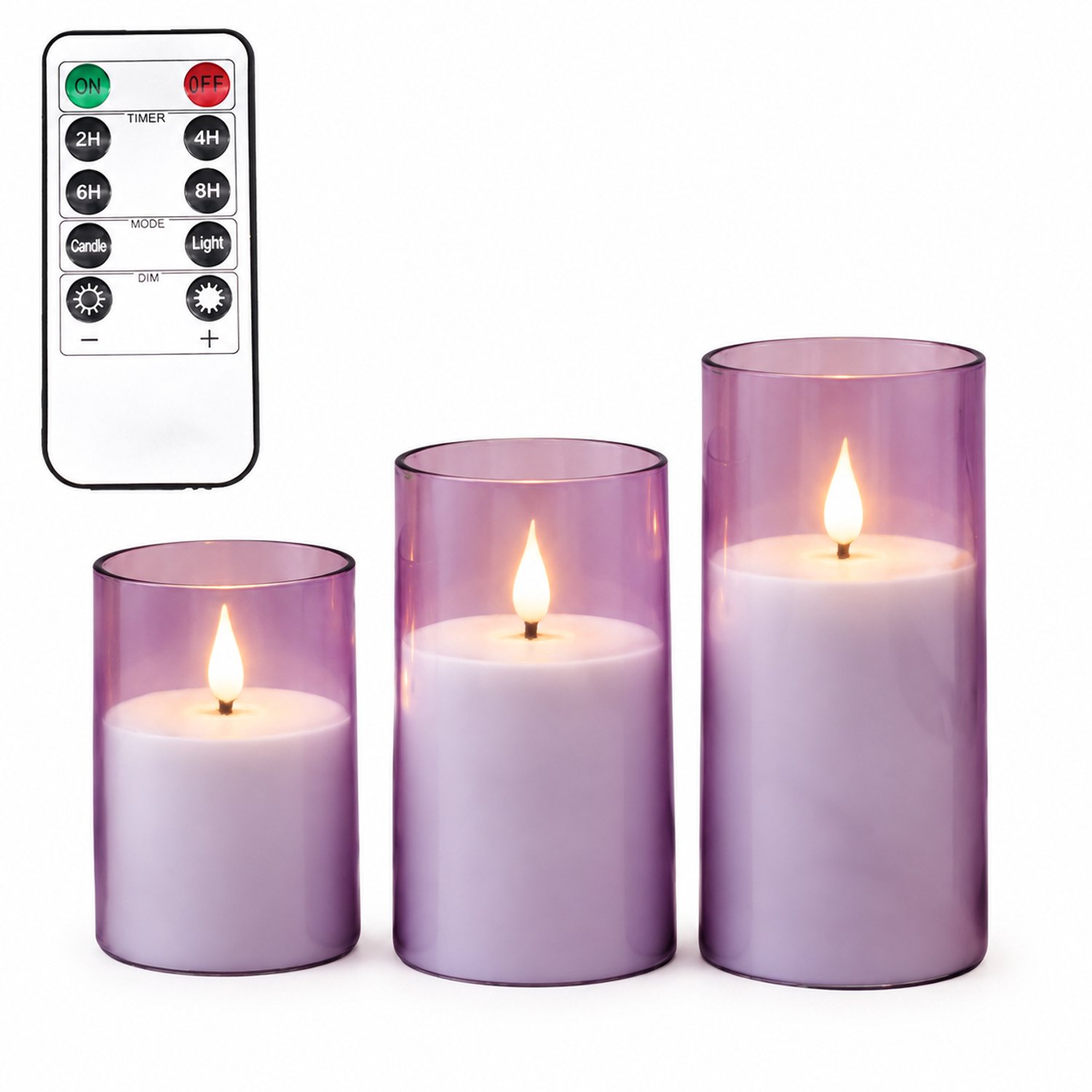 SWGOTA led kaarsen paars, 3 stuks per doos, met druppelvormige lichttop en afstandsbediening inclusief 1 knoopcelbatterij, voor bruiloften en verjaardagen