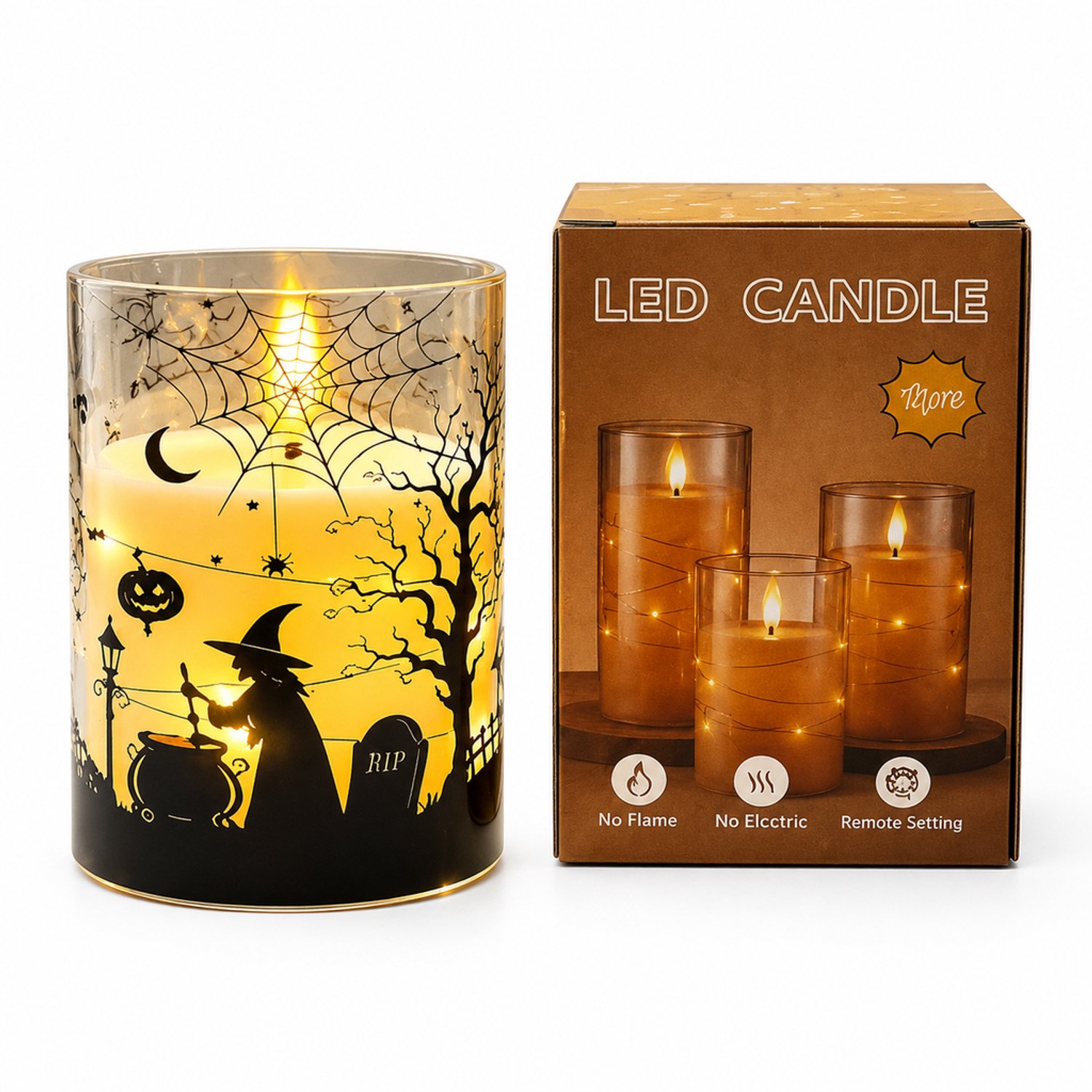 SWGOTA led kaarsen 7,5 bij 10 cm voor Halloween warme vlamlook binnen zonder batterijen Bruin