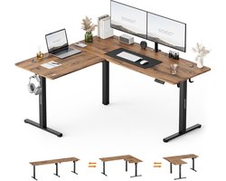 SENSE7 Nojo Light Corner - Zit Sta bureau - L vormig - Elektrisch hoekbureau - 160x140x60cm - Gaming bureau - Donkerbruin
