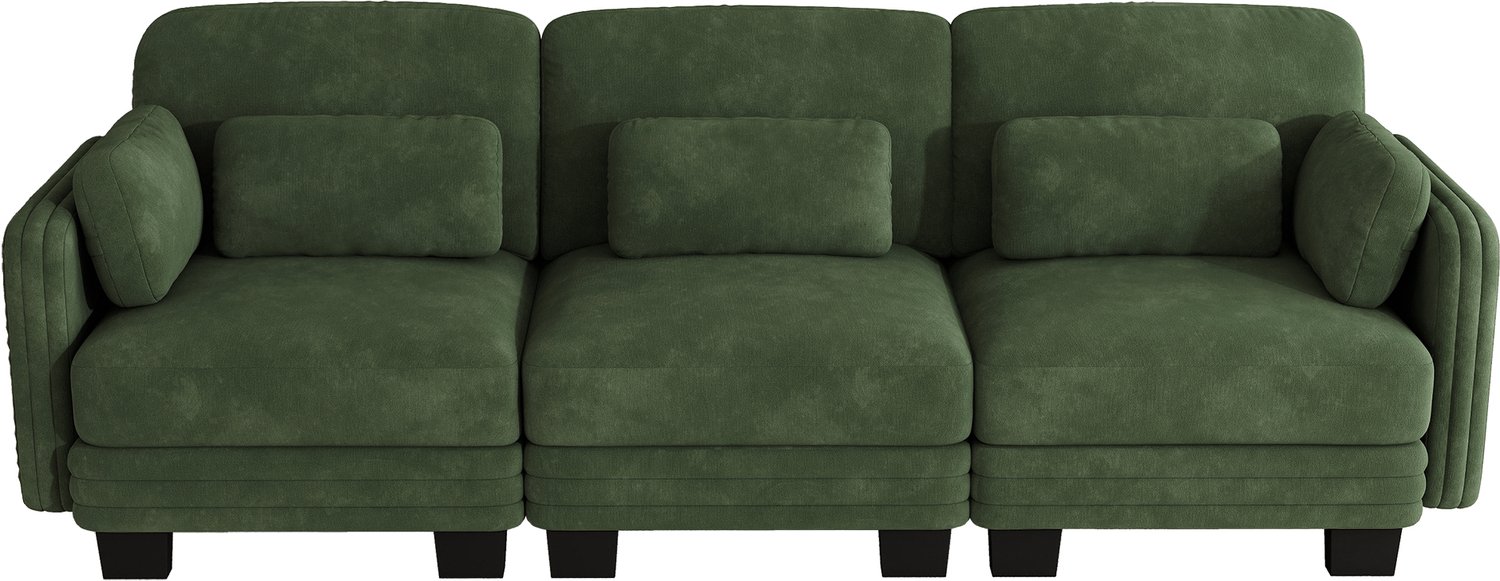 in& out door furniture 3-zits rechte modulaire frame sofa, huidvriendelijke chenille bekleding, incl. lenden- en armkussens, comfortabel zitgevoel, hoge ondersteuningskracht, vrij combineerbaar, voor woonkamer en appartementen, groen