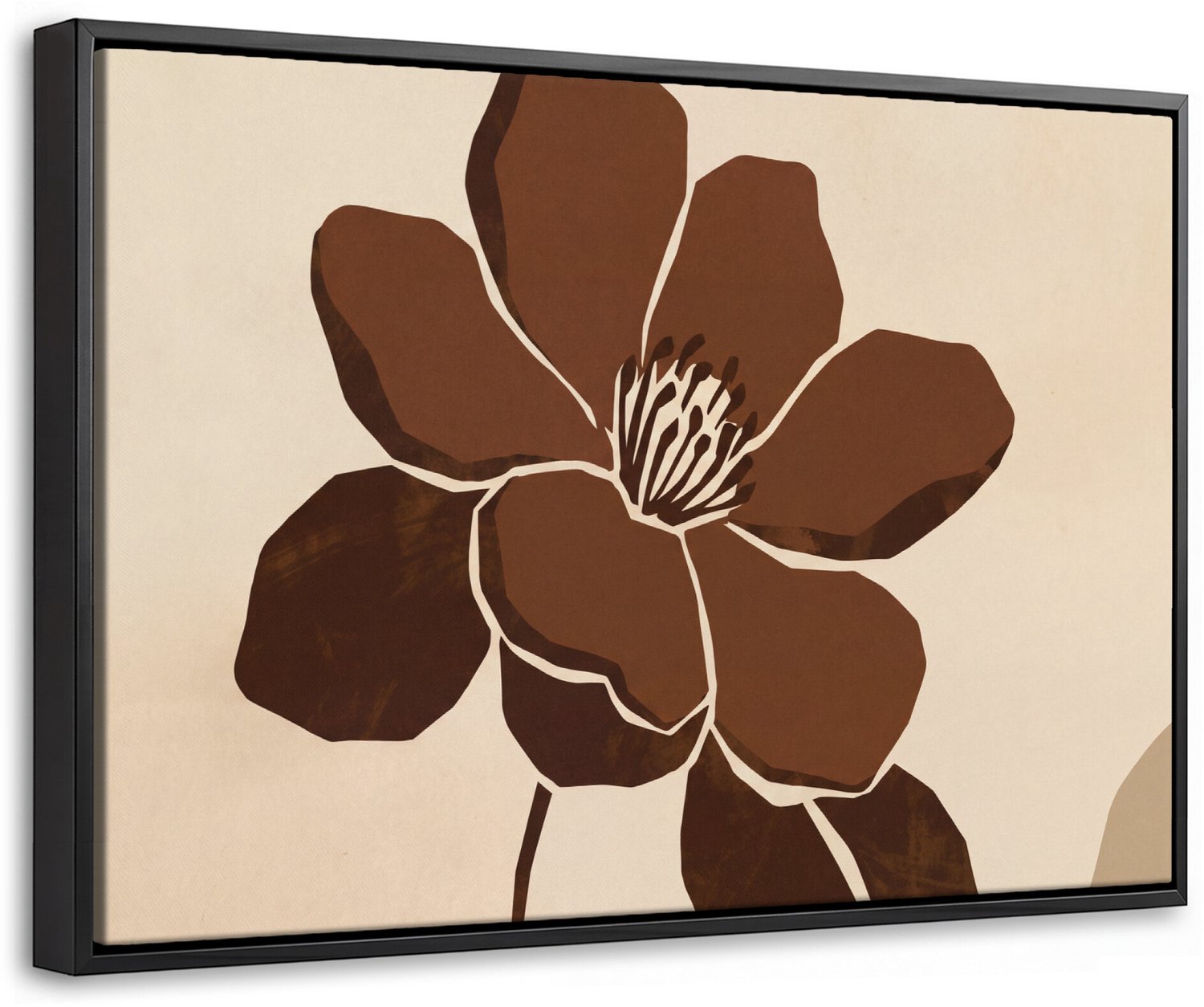 Canvas Schilderij met Baklijst 30x20cm - Bloemen - Abstract - Bruin - Muurdecoratie woonkamer - Slaapkamer decoratie - Kamer accessoires - Schilderijen op canvas met lijst