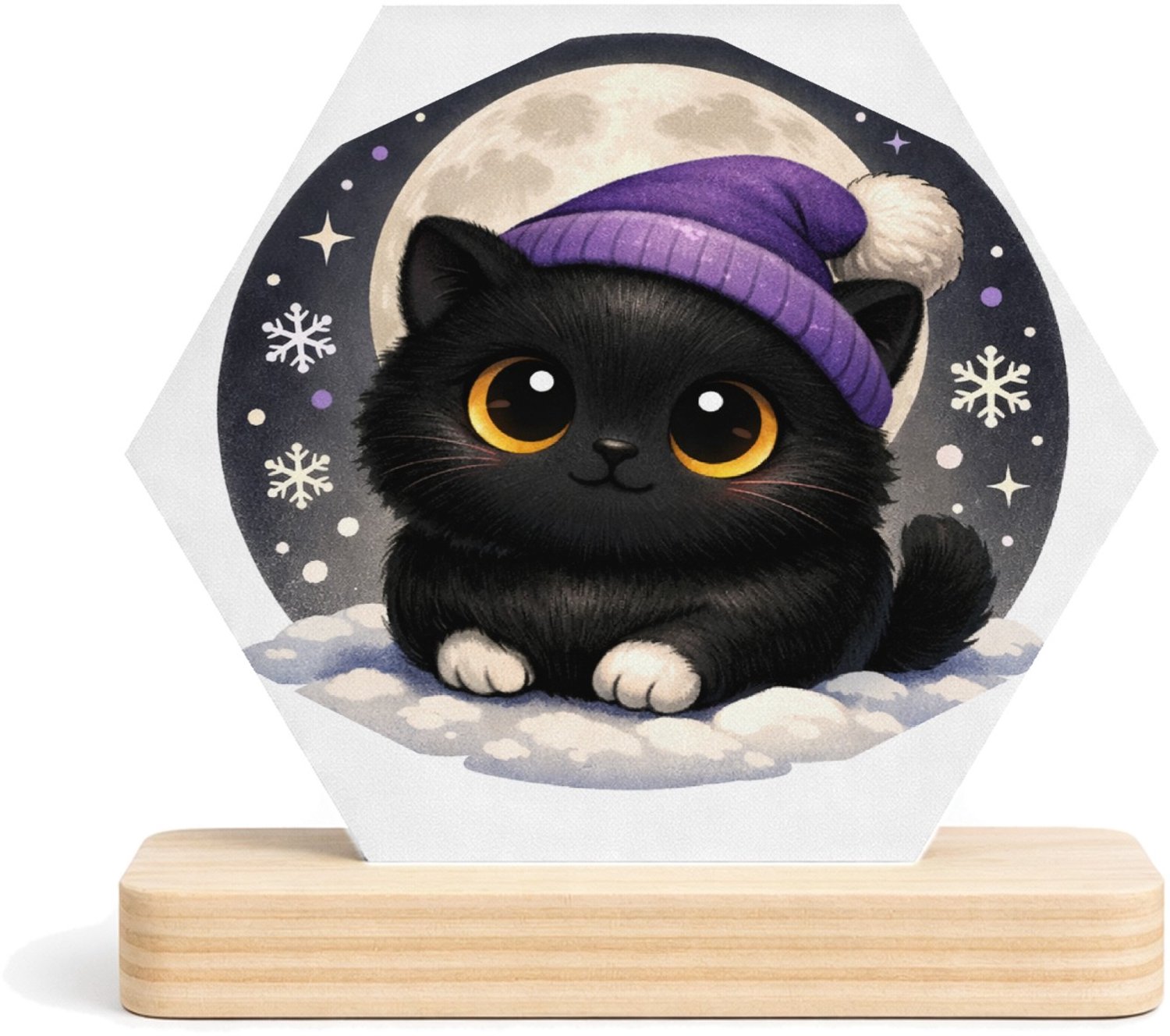 Mr Cadeautjes MDF fotolijst/inleg hexagon 14 x 13 - design Lieve pinguïn in winterse nacht | cadeau Wit