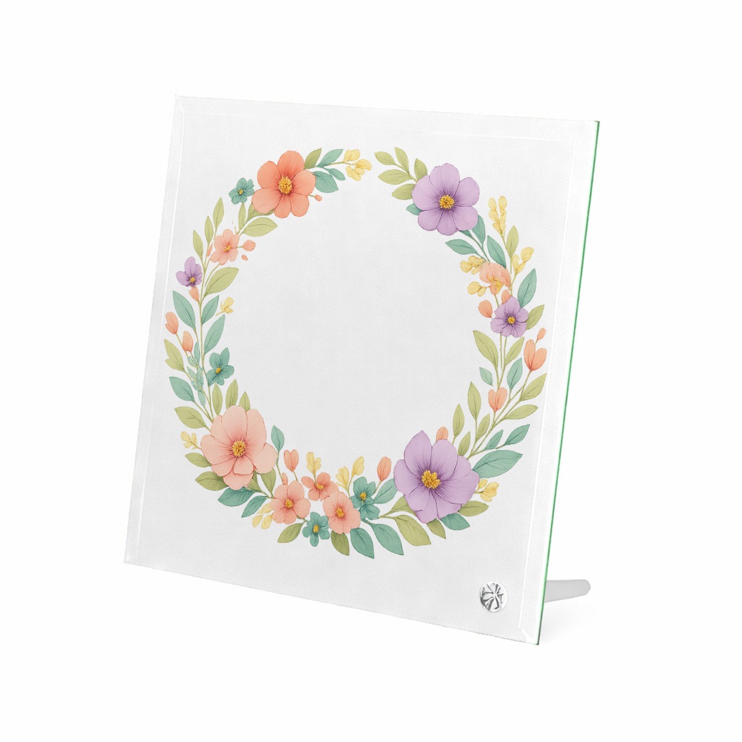 Mr Cadeautjes Glasframe 20 x 20 - design Ronde seizoenskrans met buitenste ring van bladeren en binne | cadeau Wit