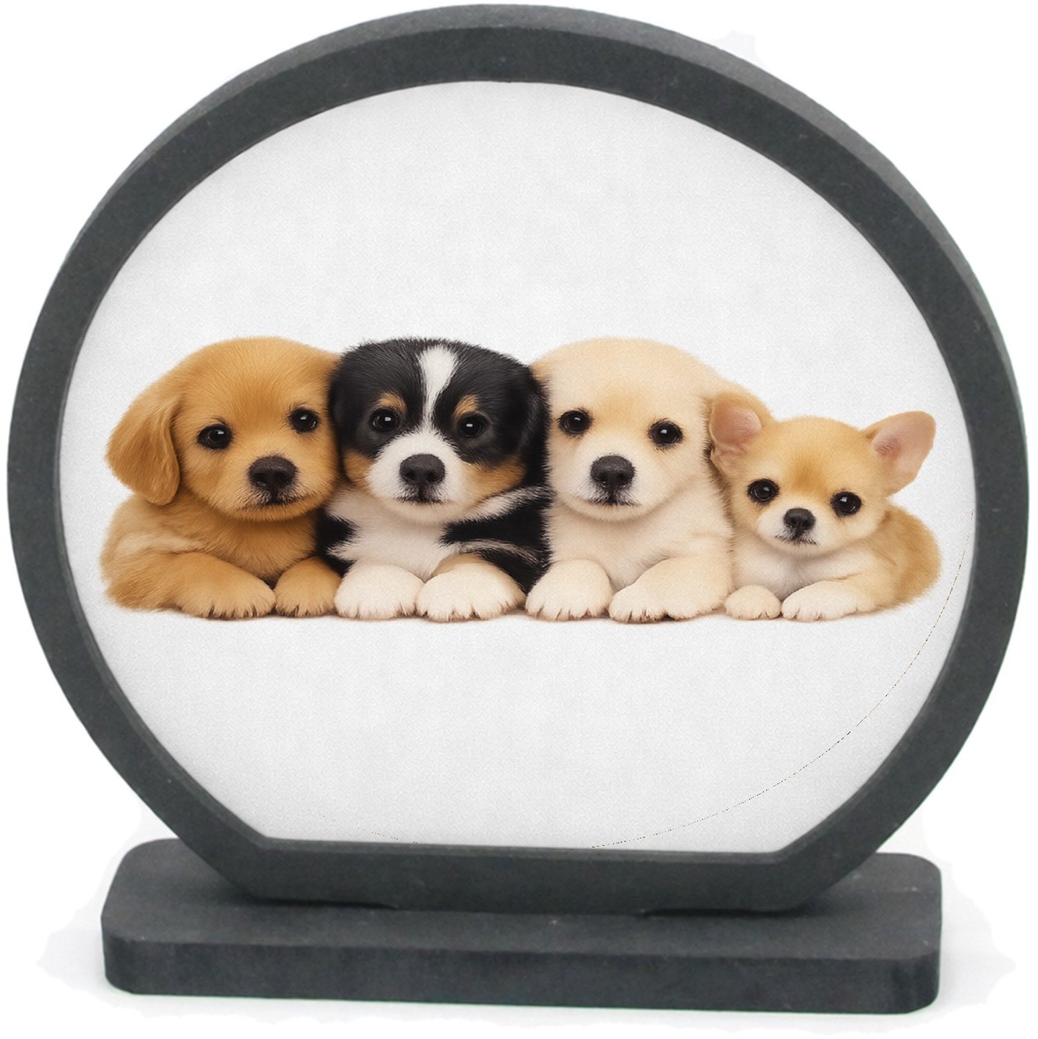 Mr Cadeautjes Houten fotolijst rond met MDF inleg - design Een vrolijke, zachte dierenprint met een compacte groep jong | cadeau Wit