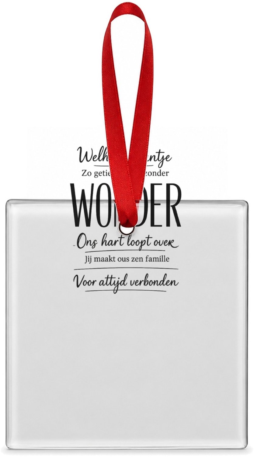 Mr Cadeautjes Glazen tegel vierkant 7,6 cm - design Een warme familieboodschap met één krachtwoord als visuele b | cadeau Wit